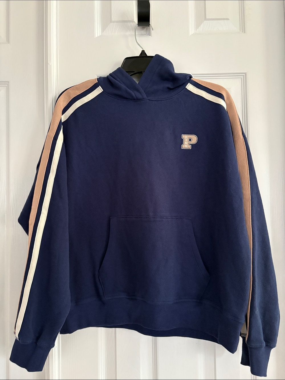 PINK Victorias Secret Navy Blue Varsity Pullover Hooded Sweatshirt women’s small